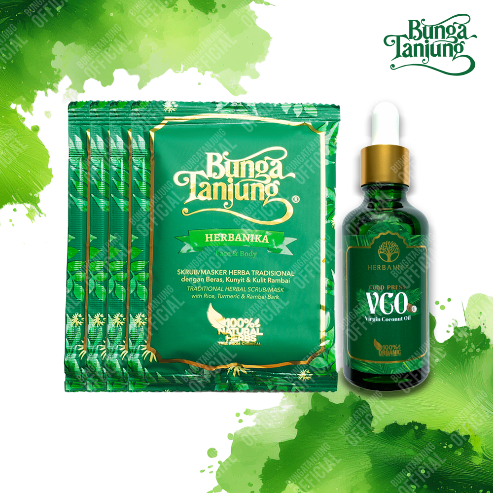 Bundle A: Bunga Tanjung Herbanika Face & Body Scrub/ Mask, 200g (BT4) & Herbanika Virgin Coconut Oil Cold Press, 50ml (VCO1)