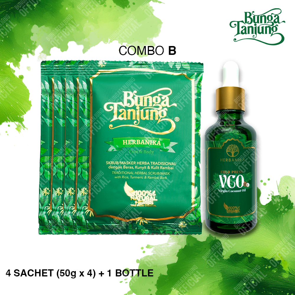 Bundle A: Bunga Tanjung Herbanika Face & Body Scrub/ Mask, 200g (BT4) & Herbanika Virgin Coconut Oil Cold Press, 50ml (VCO1)