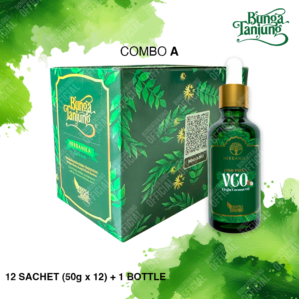 Bundle B: Bunga Tanjung Herbanika Face & Body Scrub/ Mask, 600g (BT12) & Herbanika Virgin Coconut Oil Cold Press, 50ml (VCO1)